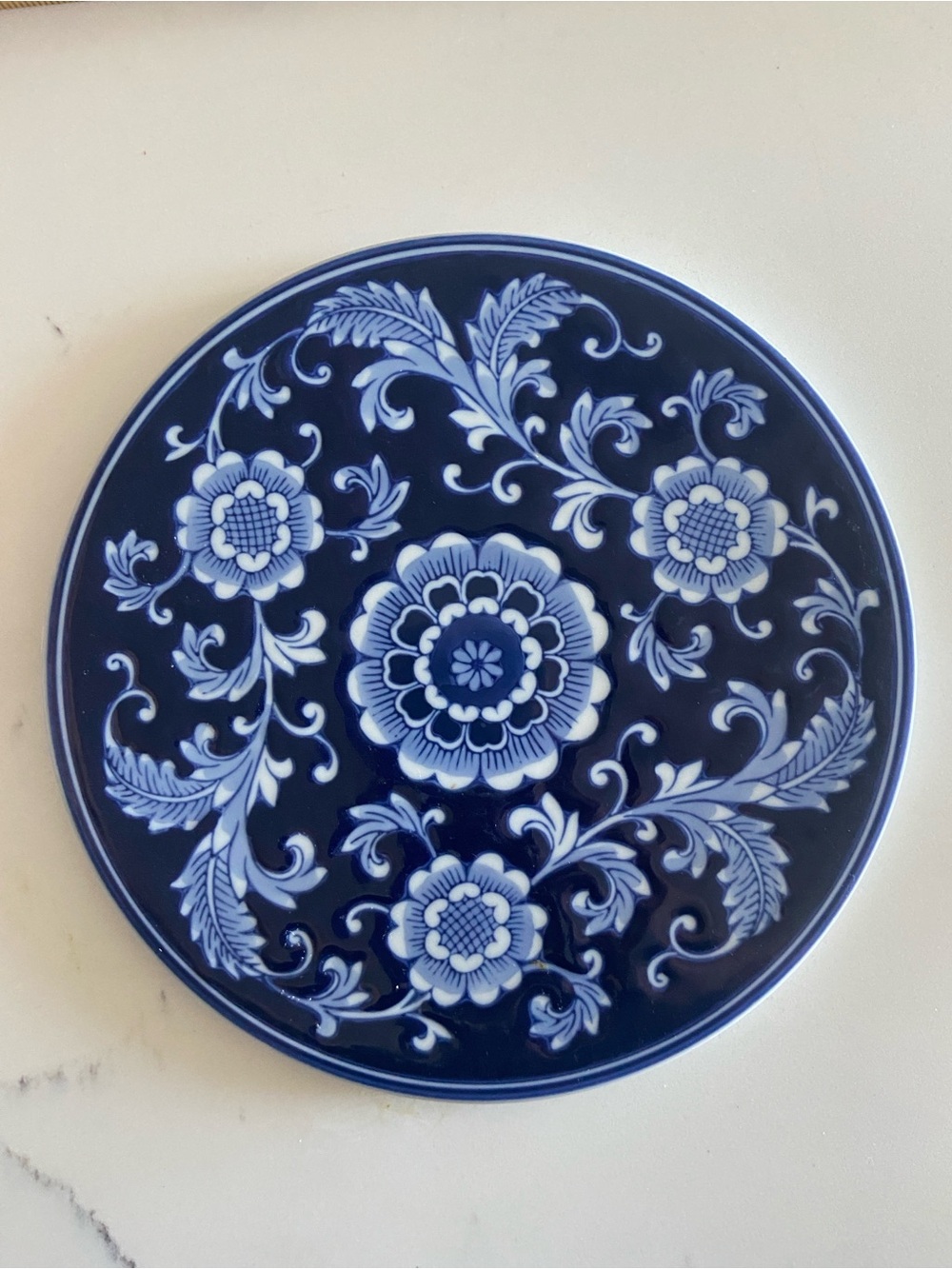 Pier 1 Navy and Light Blue Floral Ceramic Trivet